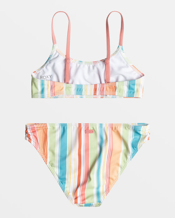 Roxy Girls Siesta Stripe Bralette Bikini-White Salty Stripe