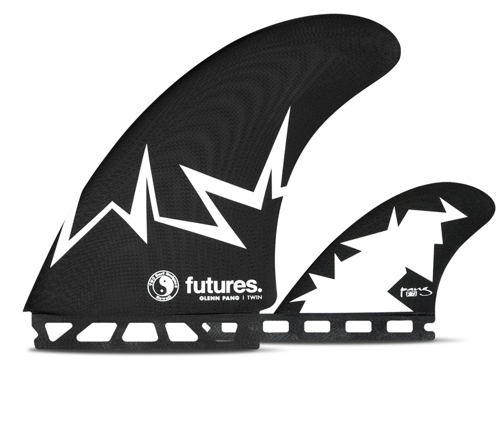 Futures Glenn Pang Fiberglass Twin +1 Fin Set-Black/White — REAL
