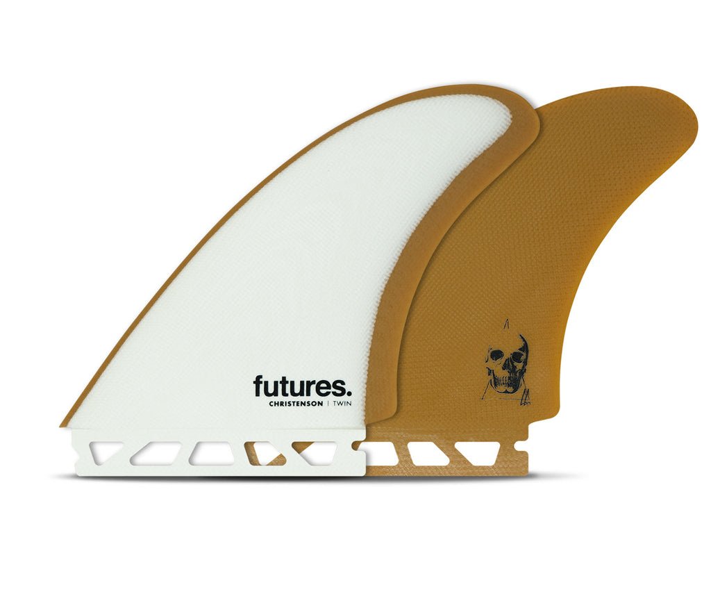 Futures Christenson Fiberglass Twin Fin Set-White/Brown — REAL