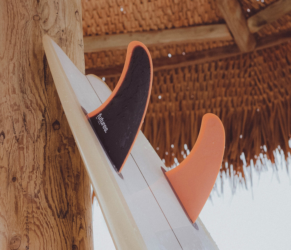 Futures T2 Fiberglass Twin Fin Set-Indigo/Rose — REAL