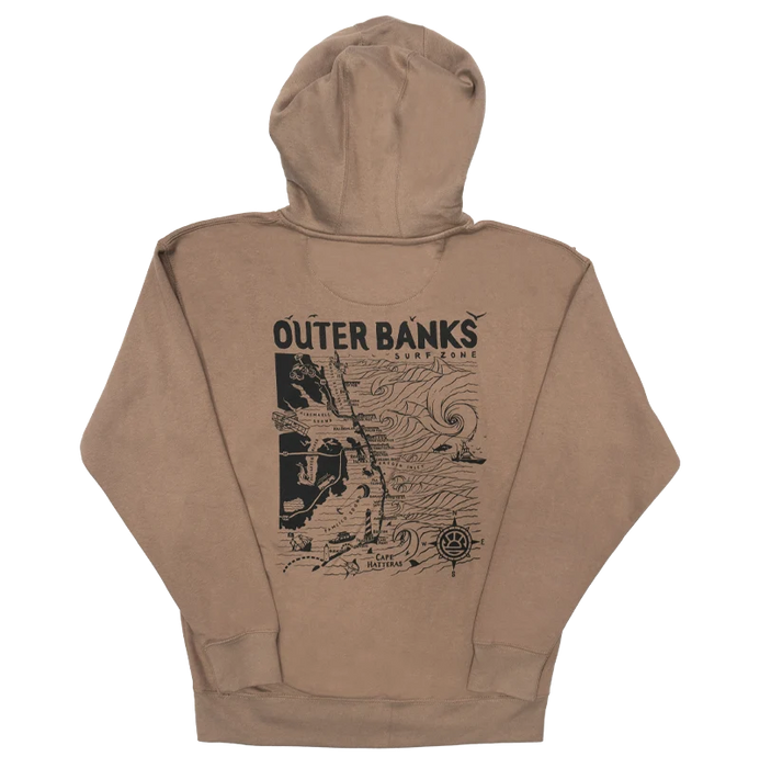 REAL Outer Banks Map Hooded Sweatshirt-Latte