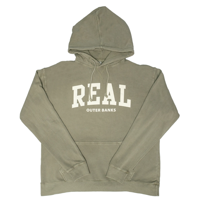 REAL Block Letters Hooded Sweatshirt-Dark Sage