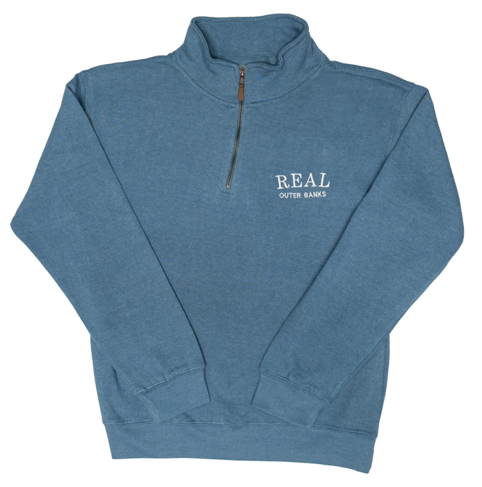 REAL Block Letters Quater Zip Sweatshirt-Denim