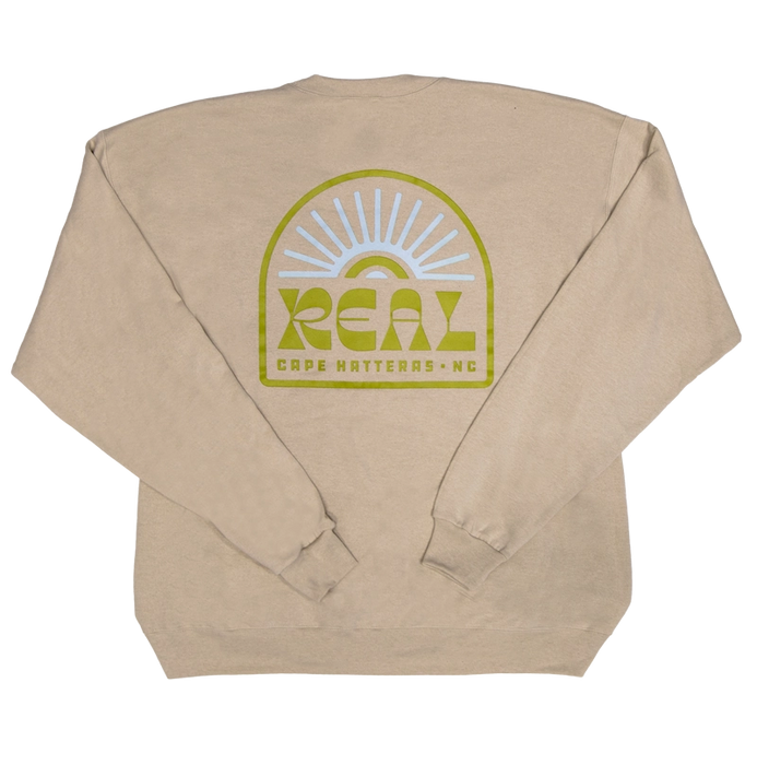REAL Sun Ray Badge Crew Sweatshirt-Sand