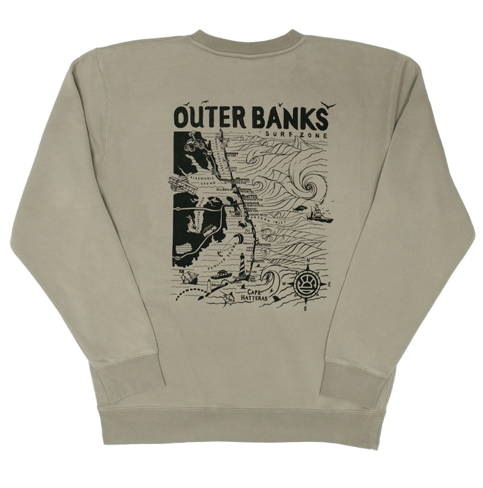 REAL Outer Banks Map Crew Sweatshirt-Cement