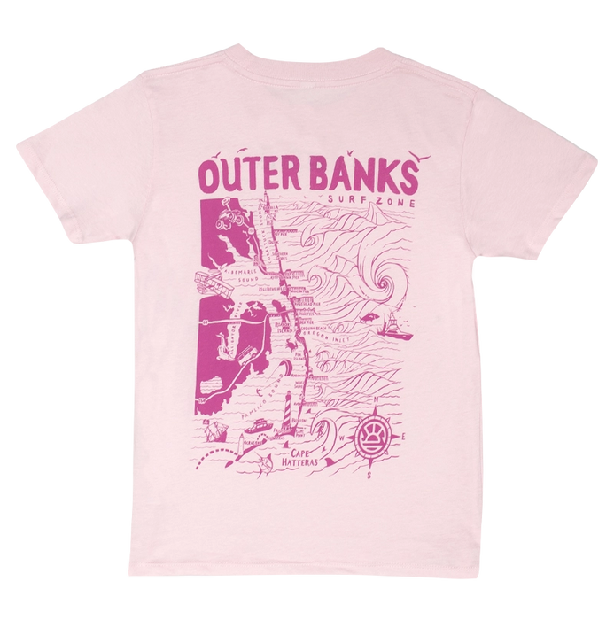 REAL Outer Banks Map Kids Tee-Light Pink