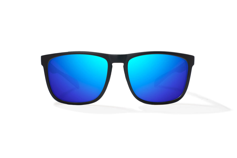 Bajio Calda Sunglasses-Black Matte/Blue Mirror Glass