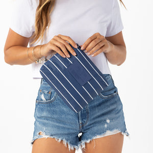 Aloha Collection Small Pinstripe Pouch-White/Navy