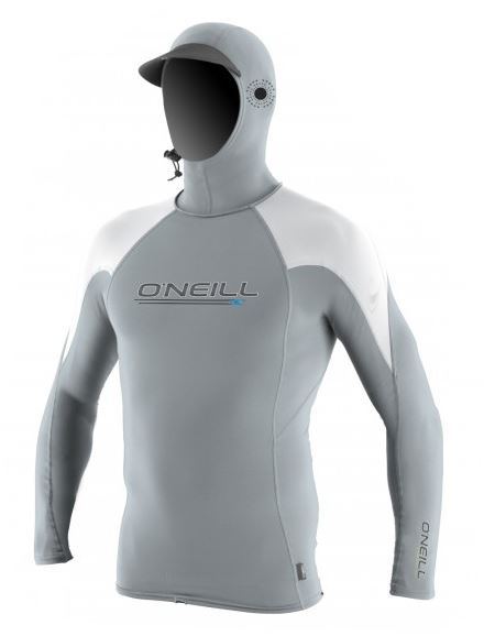 O'Neill Premium O'Zone L/S Hooded Rashguard-CoolGry/Wht/Wht