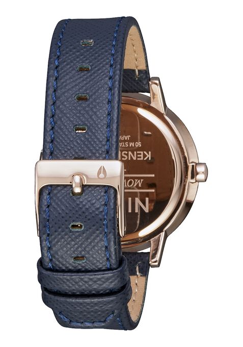 Nixon Kensington Leather Watch-Navy/Rose Gold