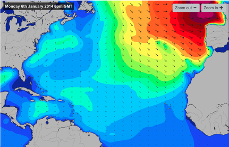 Why huge Atlantic winter swells don't create waves for the East Coast