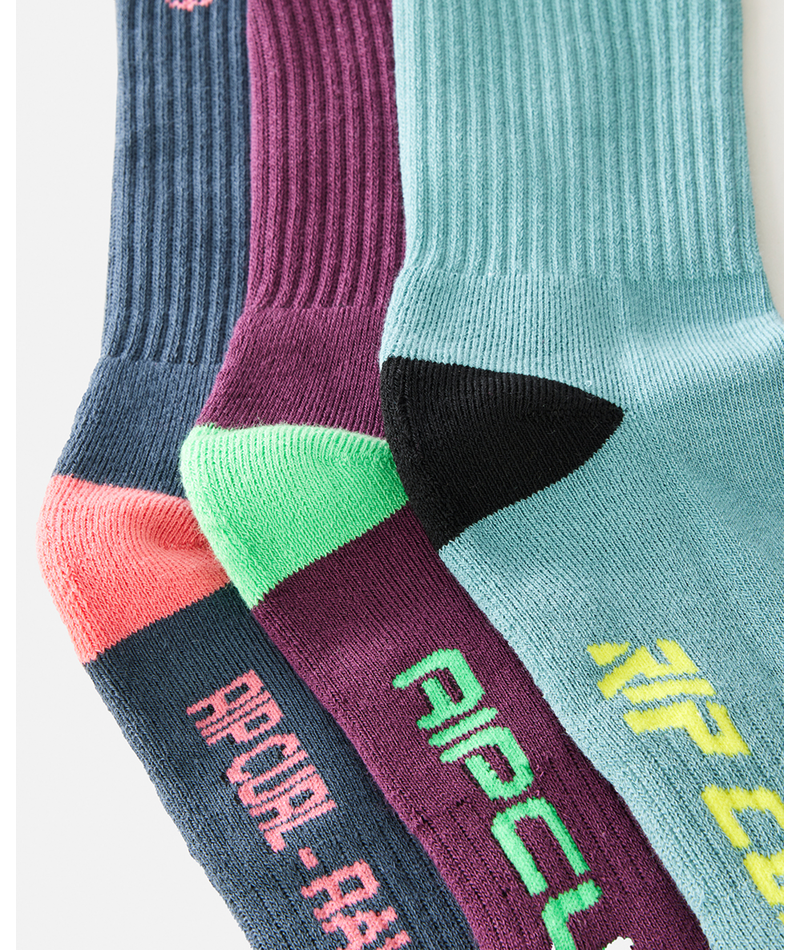 Rip Curl Retro Crew 3-Pk Socks-Pine Night
