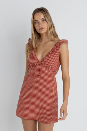Rhythm Lola Check Ruffle Mini Dress-Red