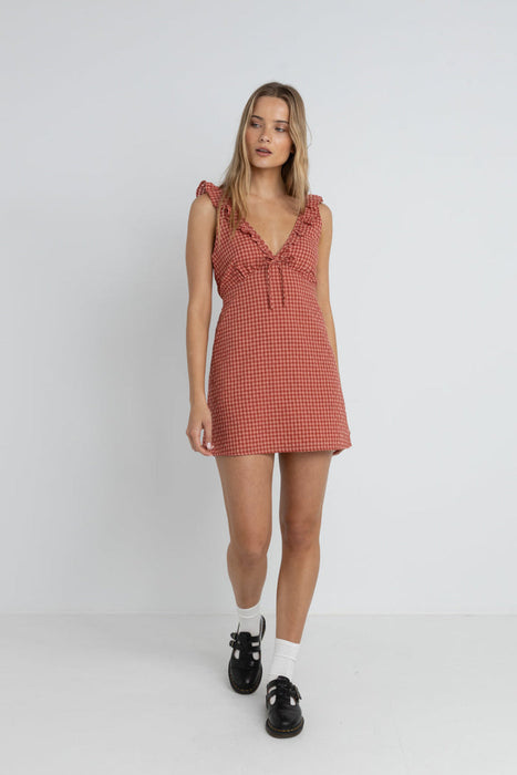 Rhythm Lola Check Ruffle Mini Dress-Red
