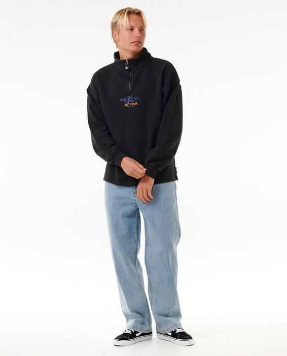 Rip Curl QuestA 1 4 Zip Crew Sweatshirt Black REAL Watersports