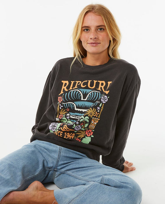 Rip Curl Tiki Tropic Relaxed Crew Sweatshirt-Washed Black