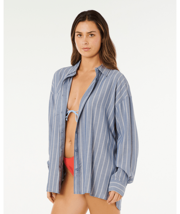 Rip Curl Beach Days Pinstripe L/S Shirt-Dusty Blue