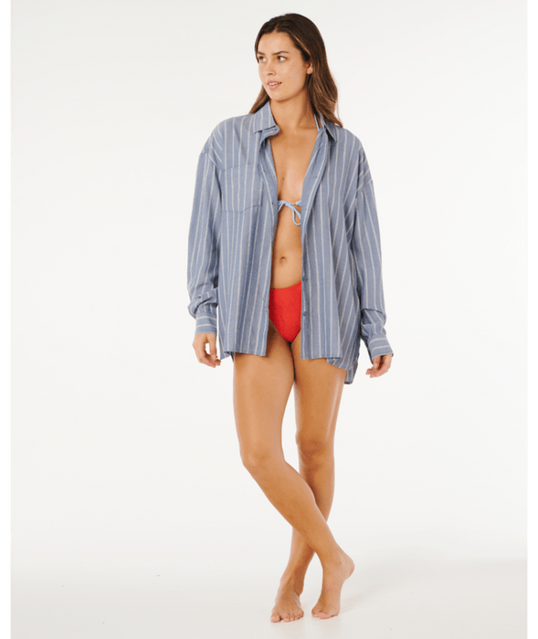 Rip Curl Beach Days Pinstripe L/S Shirt-Dusty Blue