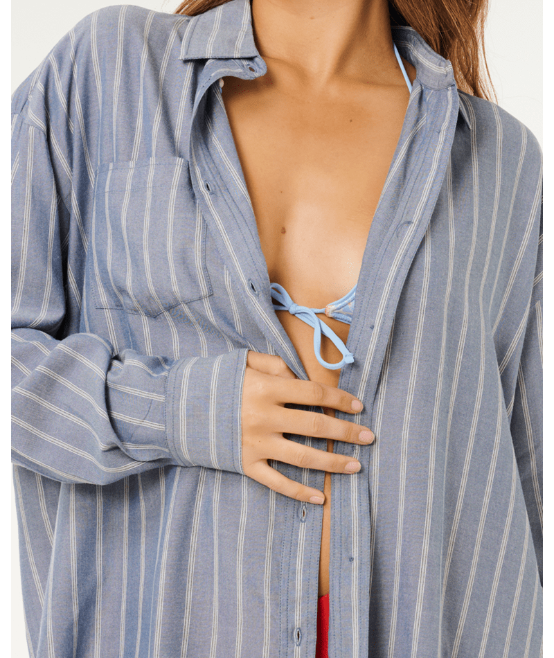Rip Curl Beach Days Pinstripe L/S Shirt-Dusty Blue