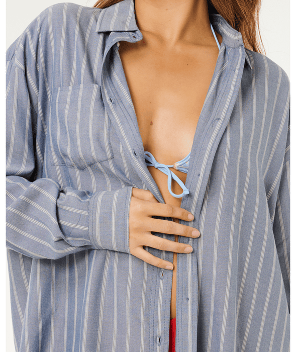 Rip Curl Beach Days Pinstripe L/S Shirt-Dusty Blue