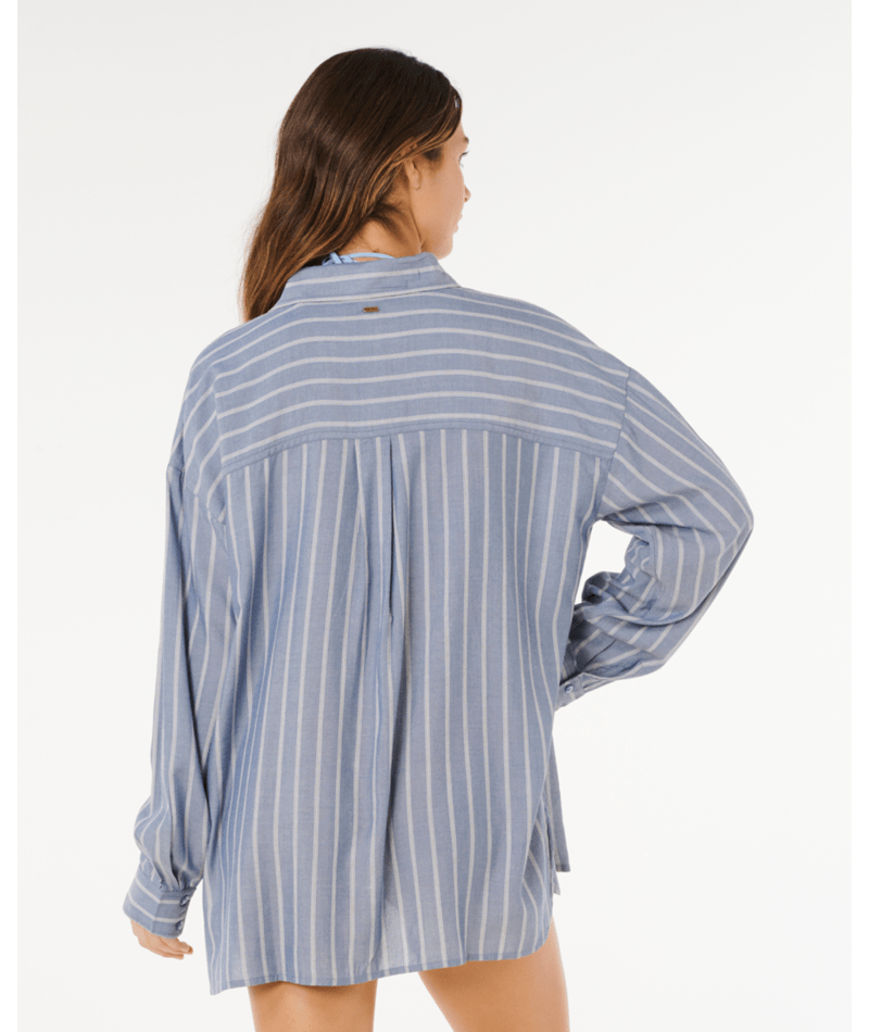 Rip Curl Beach Days Pinstripe L/S Shirt-Dusty Blue