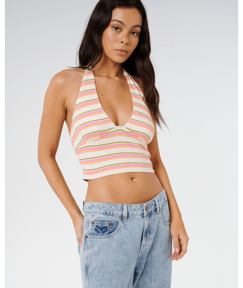 Rip Curl Topanga Canyon Rib Halter Tank-Peach