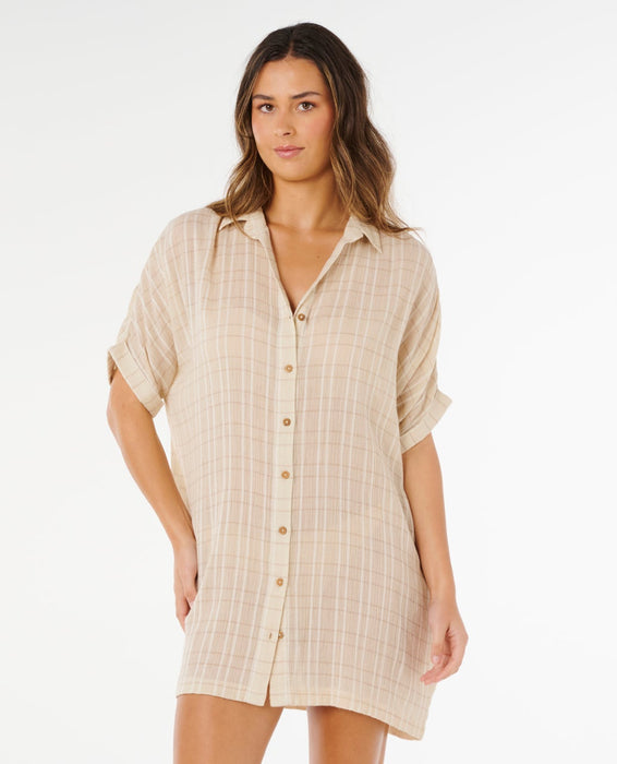 Rip Curl Paradise Check Cover Up Dress-Off White