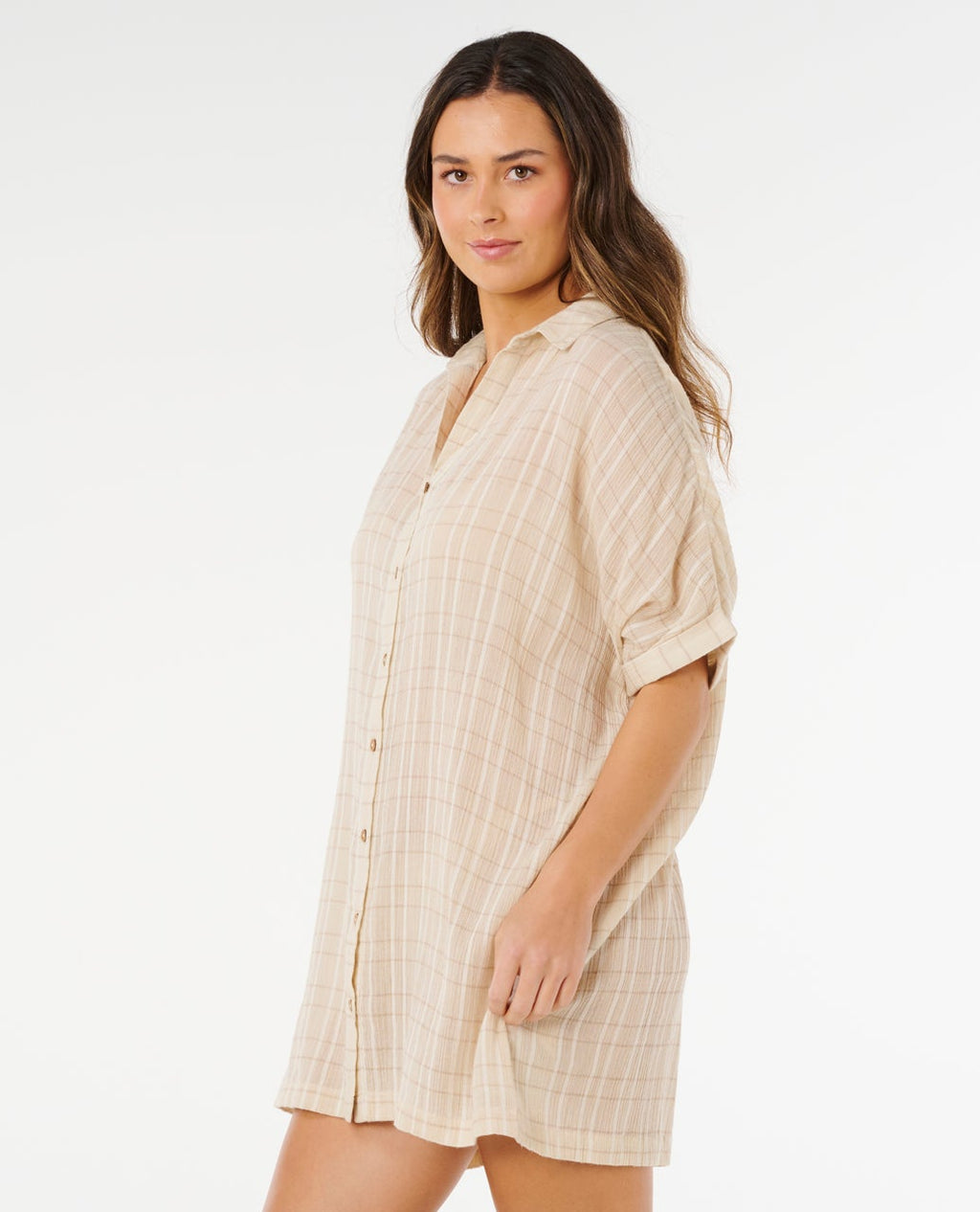 Rip Curl Paradise Check Cover Up Dress-Off White
