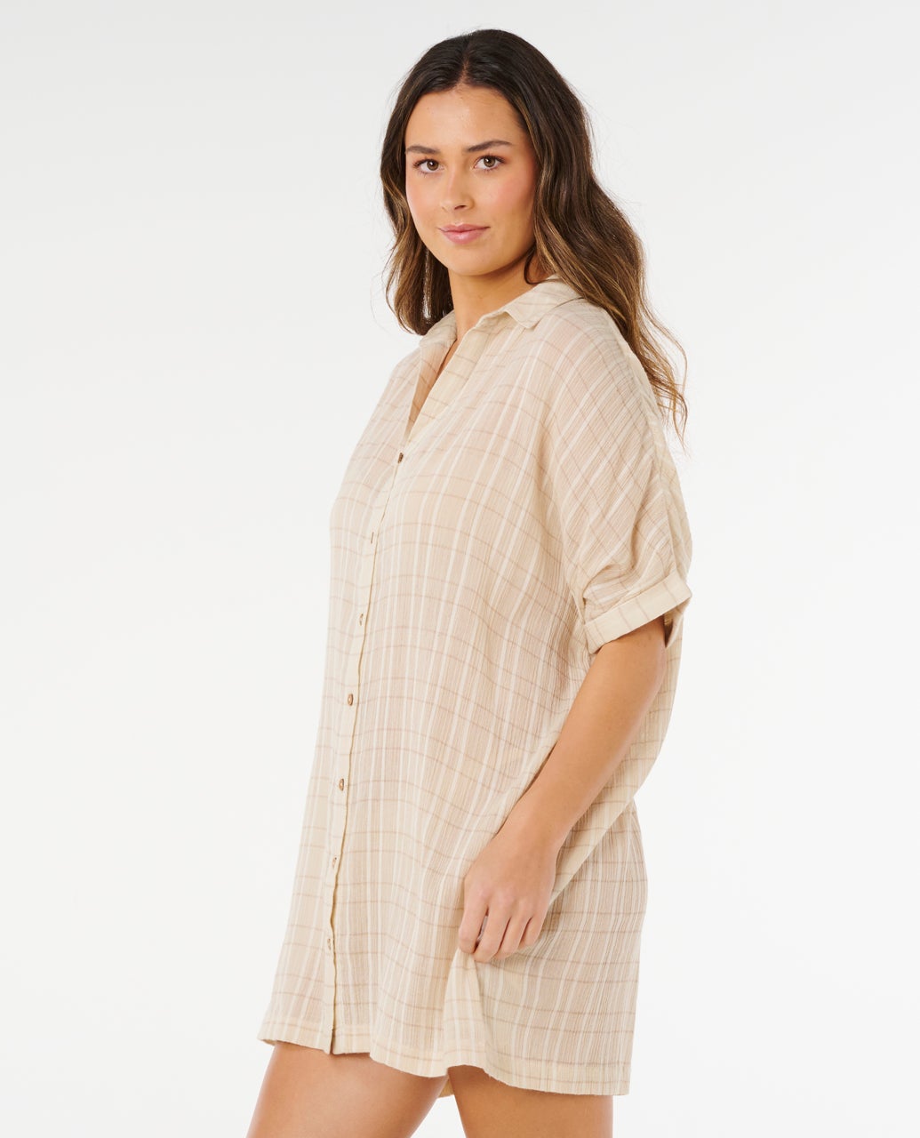 Rip Curl Paradise Check Cover Up Dress-Off White
