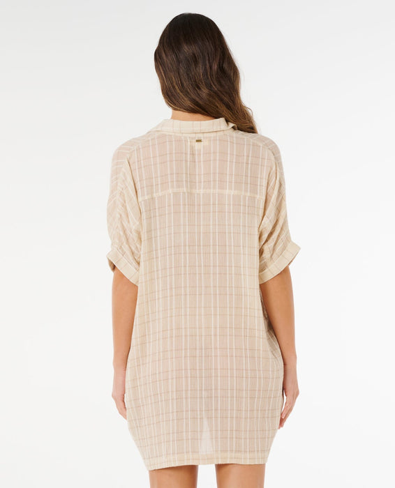Rip Curl Paradise Check Cover Up Dress-Off White