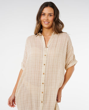 Rip Curl Paradise Check Cover Up Dress-Off White