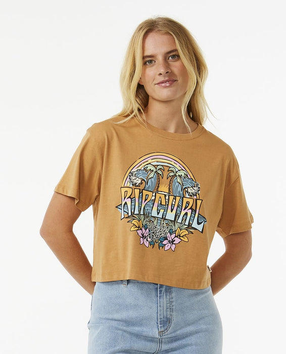 Rip Curl Block Party Crop Tee-Light Brown