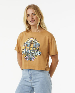 Rip Curl Block Party Crop Tee-Light Brown— Alternate View
