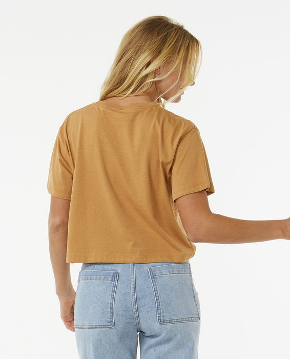 Rip Curl Block Party Crop Tee-Light Brown