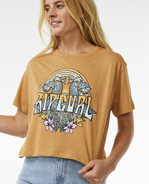 Rip Curl Block Party Crop Tee-Light Brown
