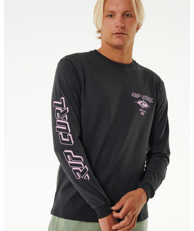Rip Curl Fade Out Icon L/S Tee-Black/Purple