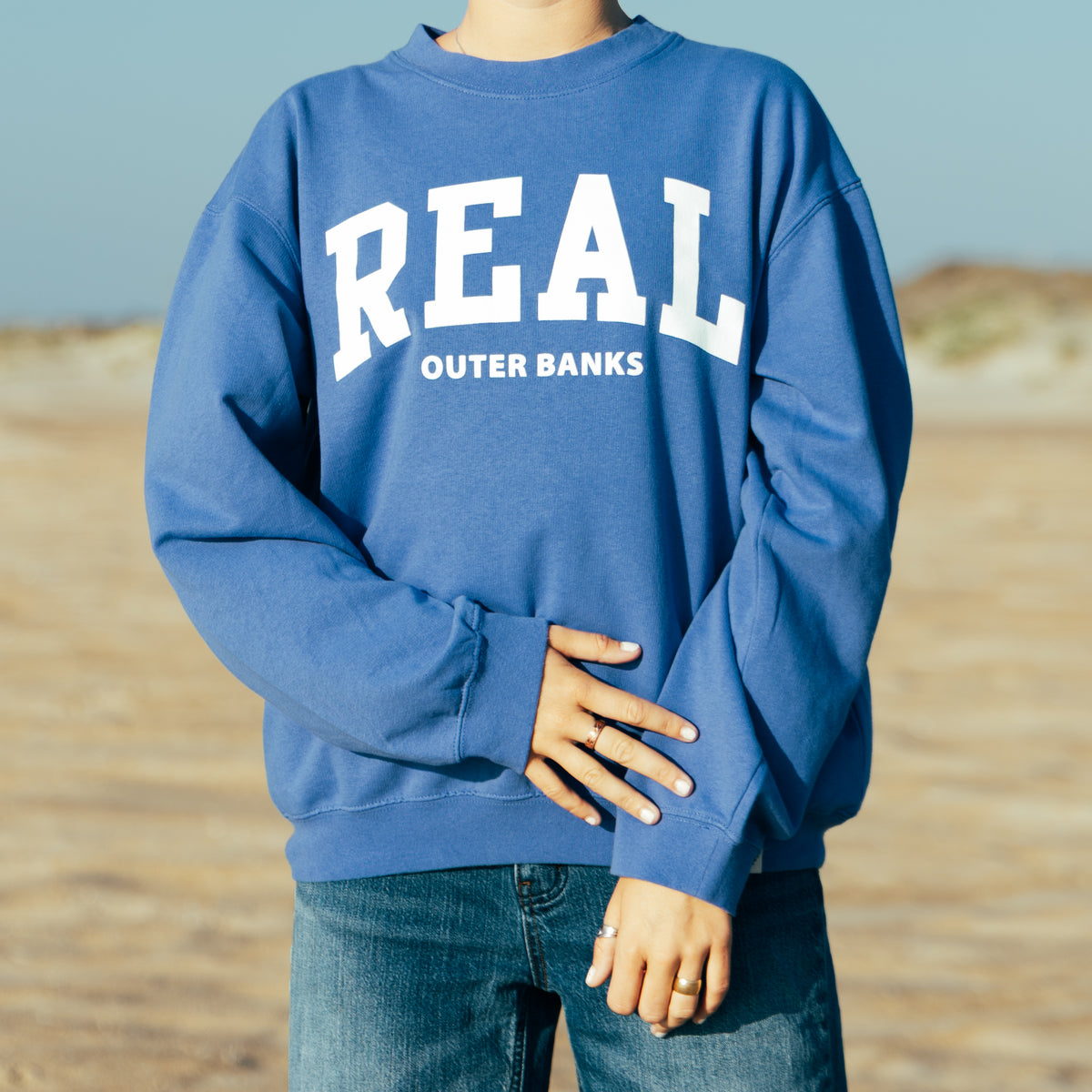 REAL Block Letters Crew Sweatshirt-Peri