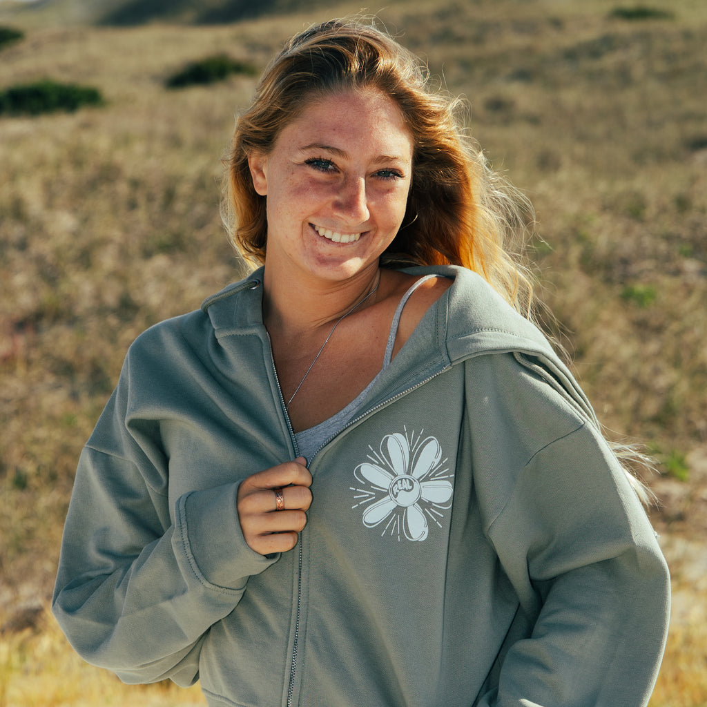 REAL Daisy Full Zip Hooded Sweatshirt-Green Earth