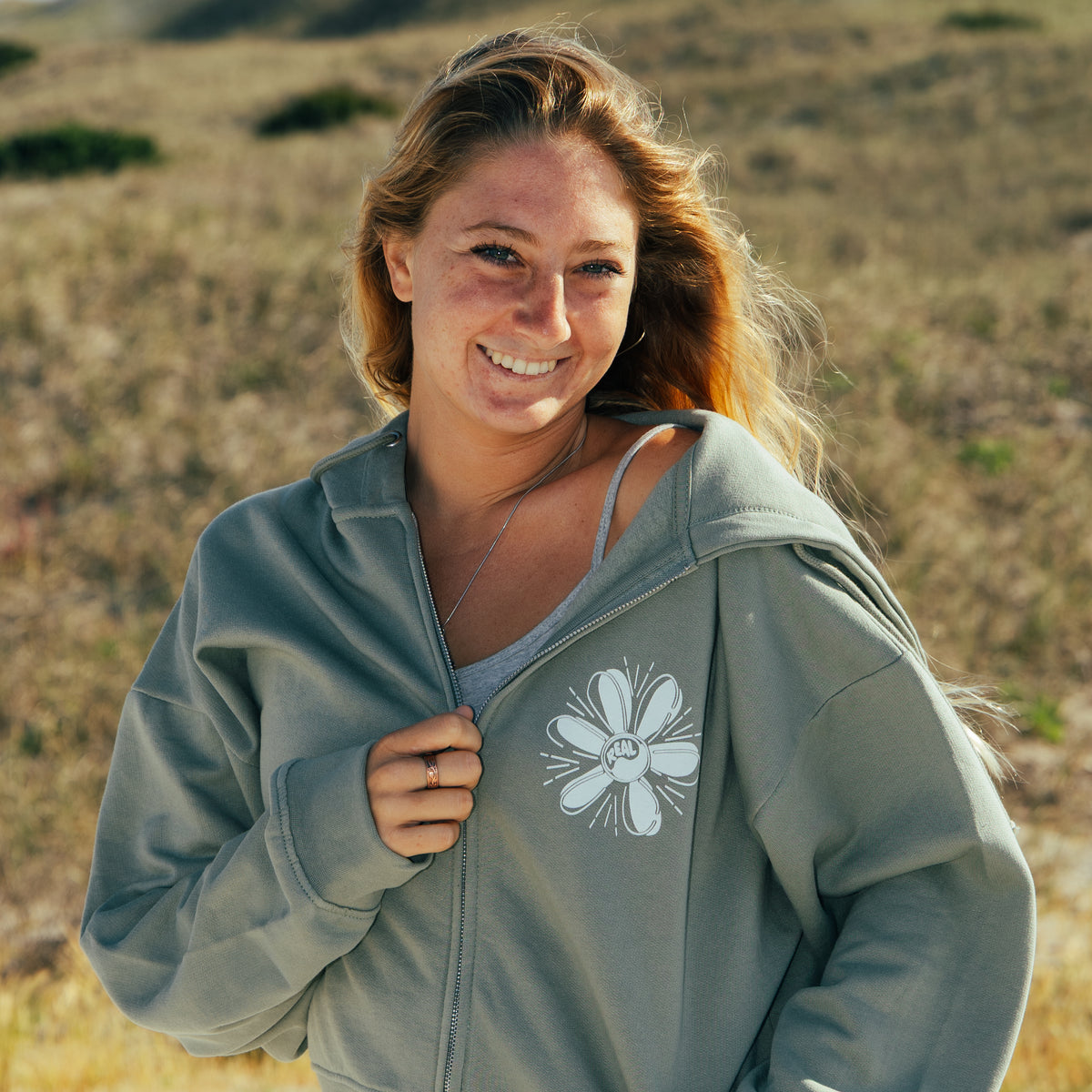 REAL Daisy Full Zip Hooded Sweatshirt-Green Earth