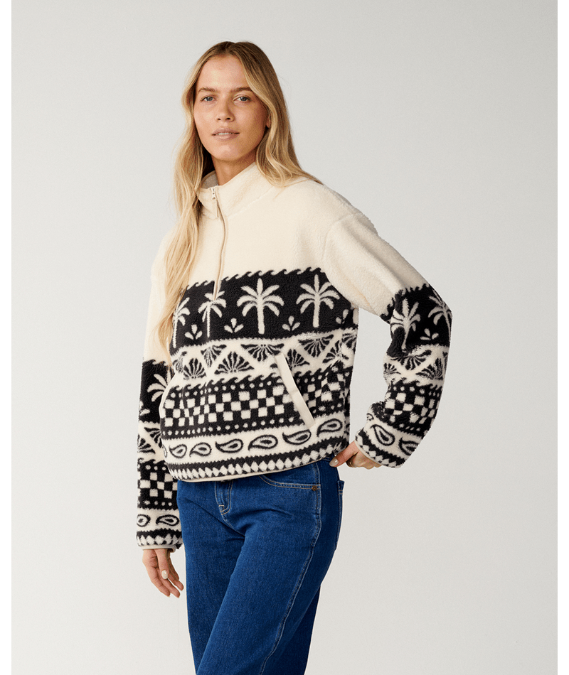Rip Curl Bossa Nova 1/4 Zip Polarfleece Sweatshirt-Black/White