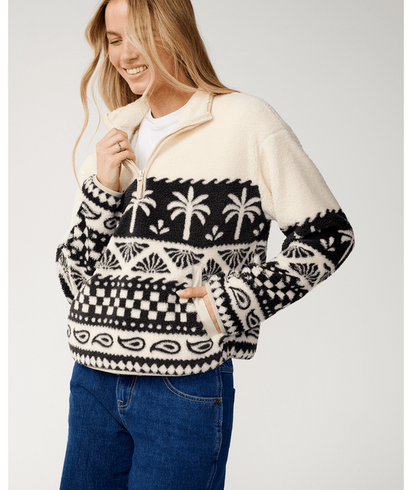 Rip Curl Bossa Nova 1/4 Zip Polarfleece Sweatshirt-Black/White