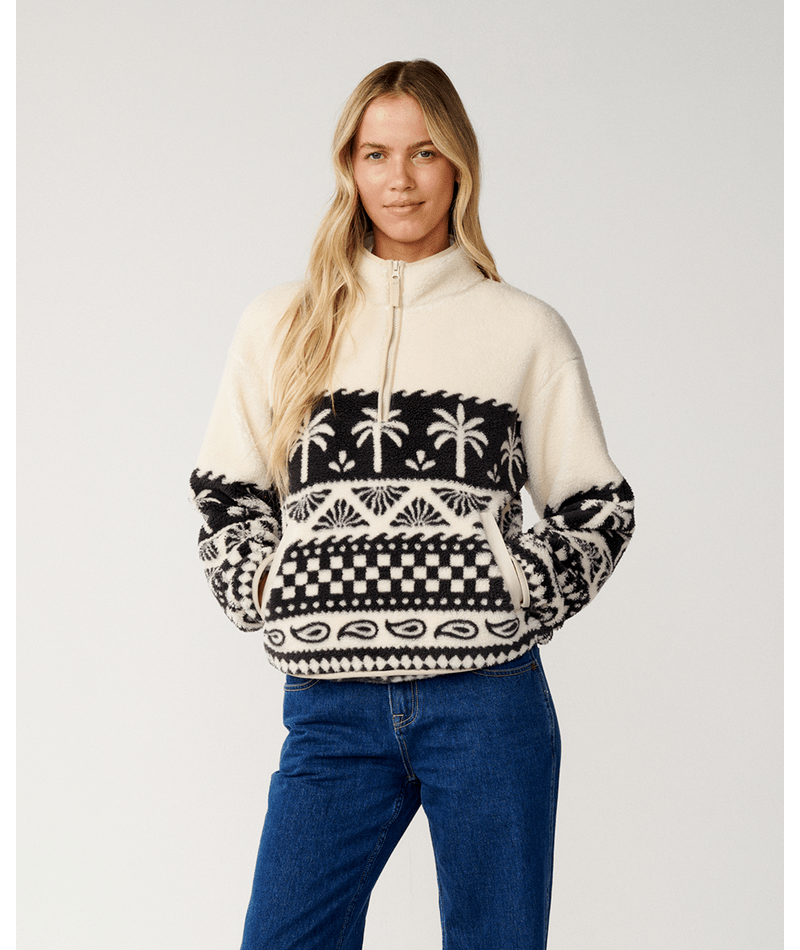 Rip Curl Bossa Nova 1/4 Zip Polarfleece Sweatshirt-Black/White