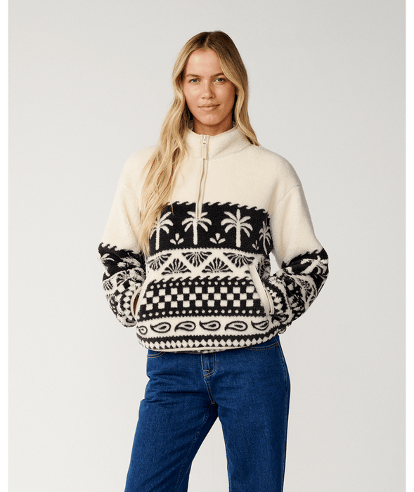 Rip Curl Bossa Nova 1/4 Zip Polarfleece Sweatshirt-Black/White