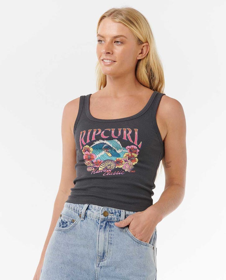 Rip Curl Hawaii Standard Ribbed Tank-Washed Black