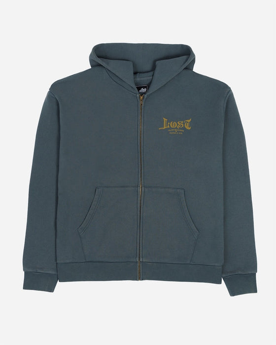 Lost Enigma Zipe Heavy Hooded Sweatshirt-Slate Blue