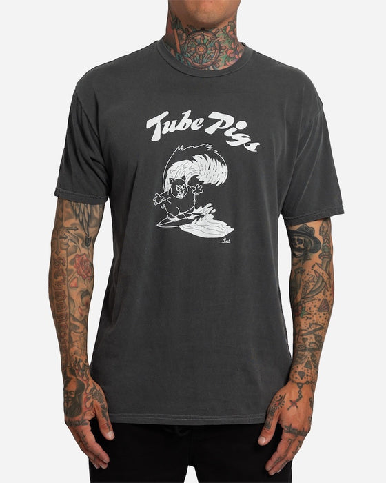 Lost Tube Pig Vintage Dye Tee-Vintage Black