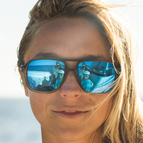 Bajio 12 South Sunglasses-Black Gloss/Blue Mirror Poly