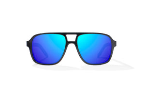 Bajio 12 South Sunglasses-Black Gloss/Blue Mirror Poly