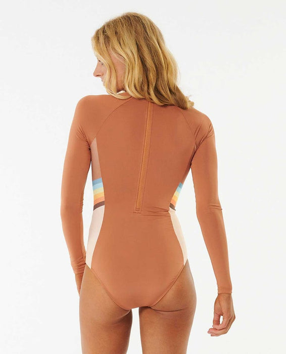 Rip Curl Sunrise Stripe UPF L/S One Piece-Brown