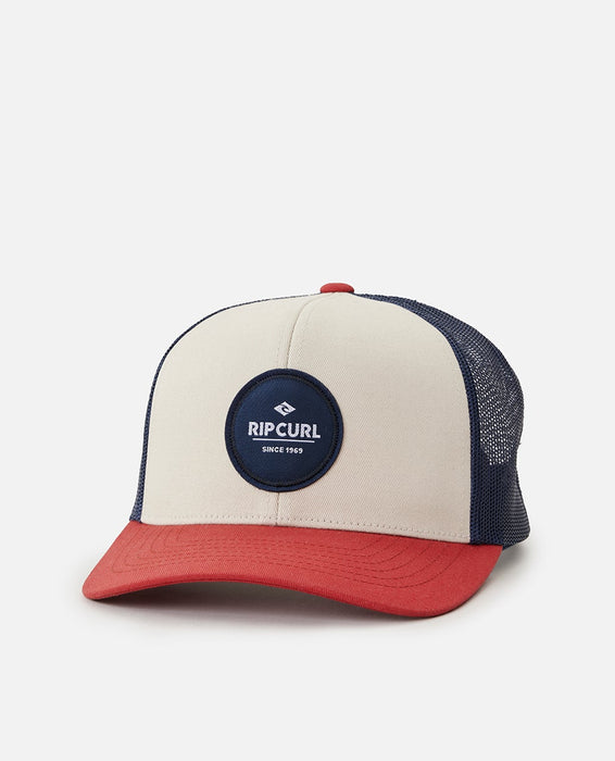 Rip Curl Routine Curve Trucker Hat-White/Navy/Red